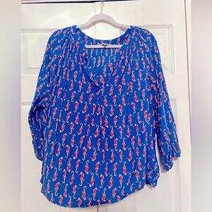 Crown and Ivy Royal blue and coral seahorse print 3/4 sleeve top. Size 2X